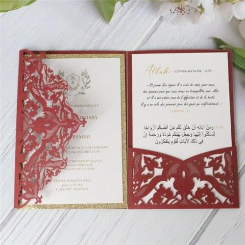 Elegant christmas postcards flower gift cards invitations tri-folding personalized printing burgundy white manufacturer supply