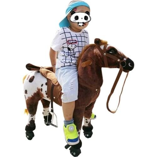 Fancytrader 31'' Giant Simulation Stuffed Horse Ride on Horse Toy with Wheels for Kids Animal Rides Scooter Best Kids Gift 80cm