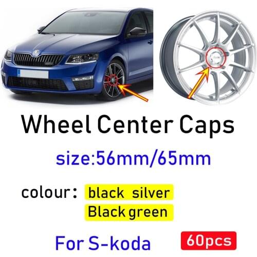 60pcs/lot 56mm 65MM Black silver Car Wheel Hub Caps Center Cover For Octavia Fabia Superb Rapid Yeti 5JA601151A 1J0601171