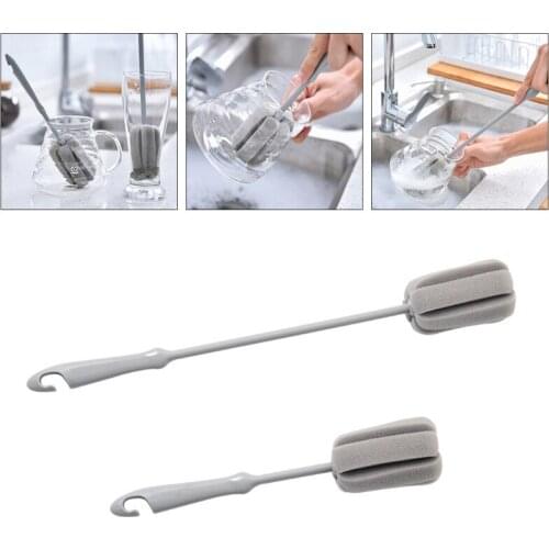 Multifunctional Long Handle Bottle Cleaning Brush Kitchen Water Tea Glass Cup Washing Sponge Brush With Hanging Hook