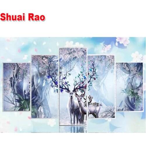 Full Square / round fantasy elk Deer family tree Diamond Painting 5 piece diy bag diamond Embroidery Mosaic set Home Decor