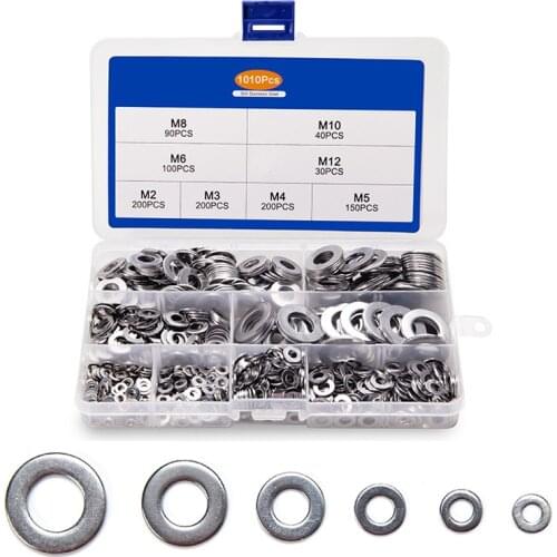 485/1010/740pcs Washer Set M2 M3 M4 M5 M6 M8 Stainless Steel Washer Flat Washers Ring Plain Washer Gaskets Assortment Kit GB97