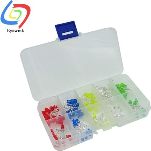 3MM 5MM Led Kit With Box Mixed Color Red Green Yellow Blue White Light Emitting Diode Assortment 20PCS Each New