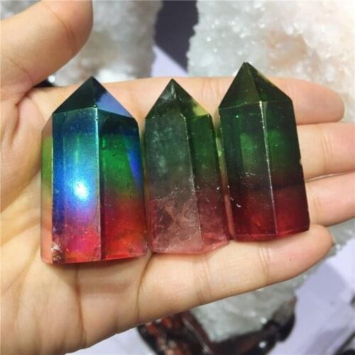 Natural crystal quartz crystal specimen obelisk quartz crystal wand point double color electroplating aura Titanium coating 1pc