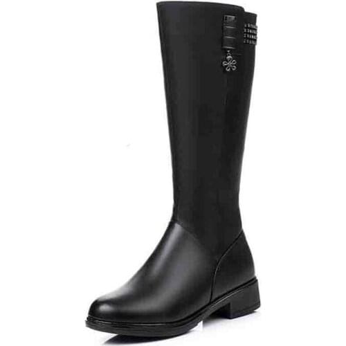 2019 Newest Winter High Boots Warm Snow Boots Women Shoes Fashion Women Boots Metal Rhinestone Genuine Leather Boots Large Size