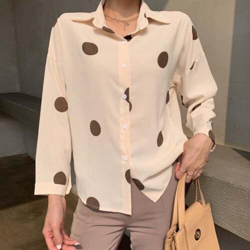Women Shirt Autumn Long Sleeve Polka Dots Print Single-breasted Loose Shirt Blouse Top Womens Clothing 2021