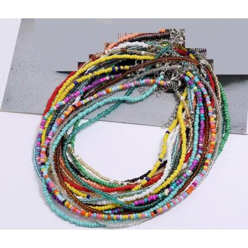 Bohemian Simple Seed Beads Strand Necklace Women String Beaded Short Choker Necklace Jewelry Chokers Necklace Summer Gift