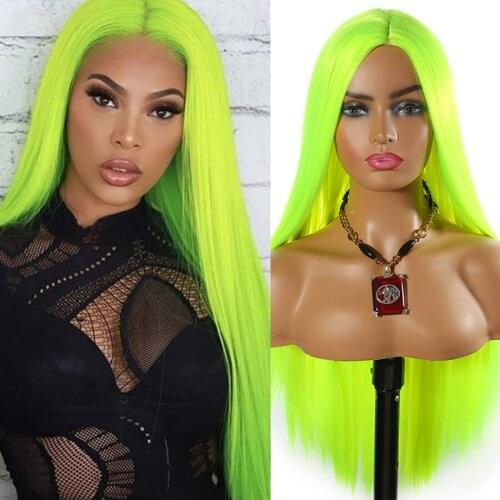 Fluorescent Yellow Color Synthetic Hair Wigs Silky Long Straight Hair Bright Green Heat Resistant Cosplay Wigs For Black Women