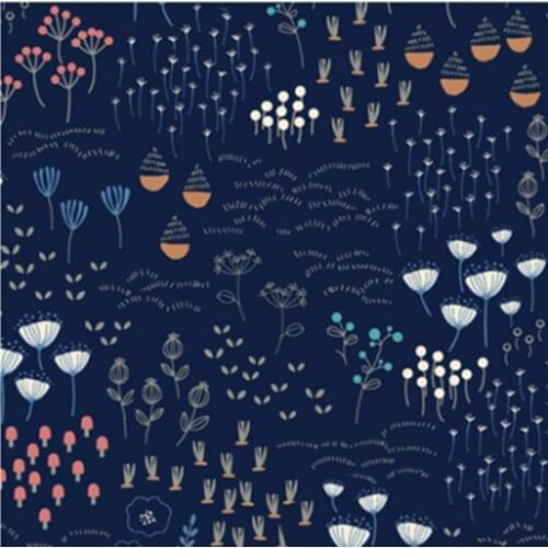 Half Yard Plain Cotton Fabric Navy Bottom With Little Flower Print Handmade DIY Garment Dress Children Cloth 100% Cotton CR-559