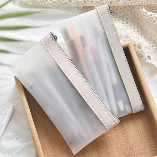Simple Transparent TPU Leather Korean Fashion Pencil Bag Pouches Stationery Organizer Pen Case Pencilcase School Supplies
