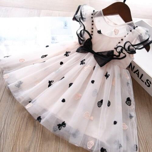 Pink princess dress for girl 2021 summer new children heart love tulle dresses wholesale