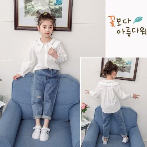 Girls Shirts 2021 New Baby Spring Autumn Pure Cotton White Shirt Girls Long-sleeved Bottoming Shirt Girl Tops Blouses
