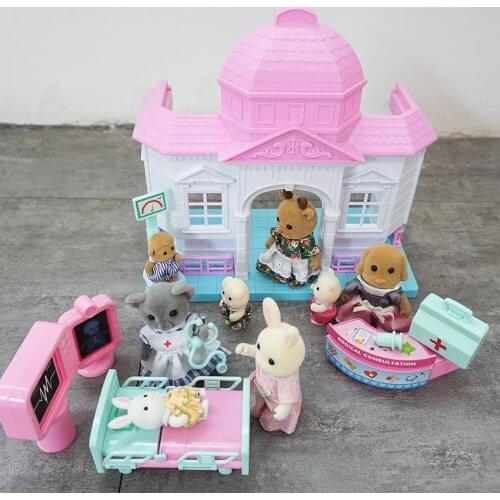 Forest Family Hospital Set 1:12 Doll Miniature Furniture Role Play DIY Simulation DollHouse Kids Gifts For Girls Collectible Toy