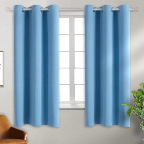 Blue Solid Color Blackout Fabric,Grommet Blackout Window Curtain For Living Room