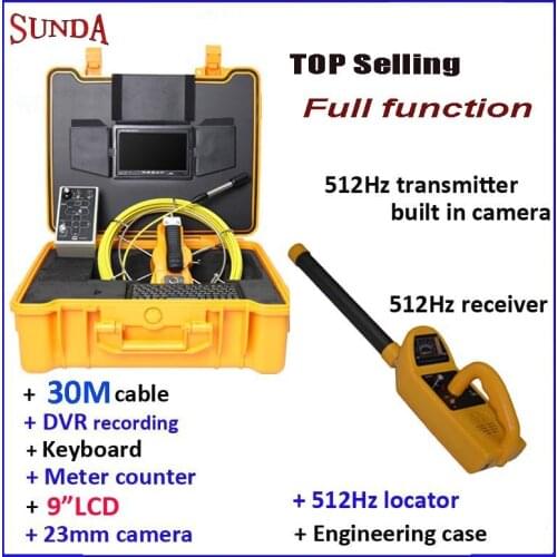 WOPSON pipe inspection camera system 30meter cable 9"LCD monitor,keyboard typing dvr meter counter 512hz locator