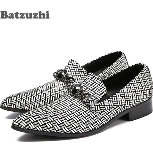 Batzuzhi Japanese Style Mens Shoes Pointed Toe Breathable Mens Leather Dress Shoes Men Grey/Blue zapatos de hombre, 38-46