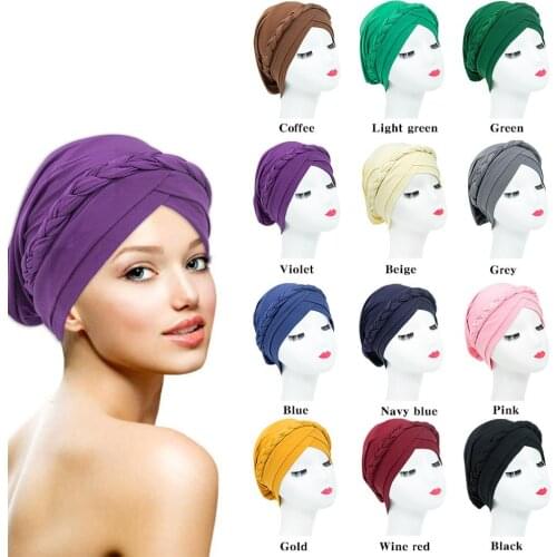 Forehead cross hijab turbans stretchy braid turban caps Bohemian head wraps muslim headscarf bonnet hat female underscarf cap