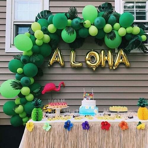 Hawaiian Tropical Party Decoration Green Balloon Party Tableware Jungle Safari Birthday Party Luau Flamingo ALOHA Party Supplies