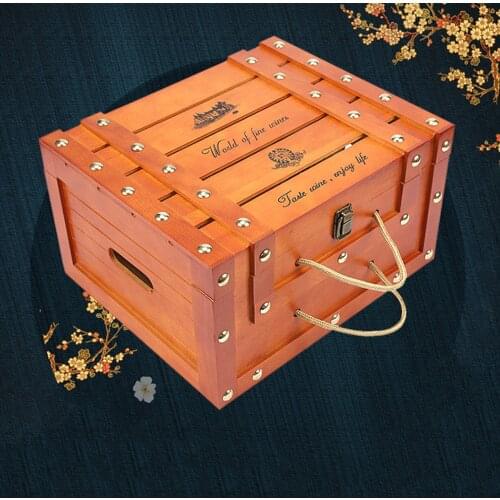 Vintage Wine Bottle Box Champagne Wine Carrier White Wine Packaging Box Liquor Gifts Wood Box 6 Bottle Holder with Lids Storage