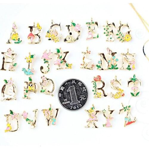 Diy Jewelry Accessories Dripping Alloy Small Pendant Bracelet Pendant Accessories Broken Flowers English Alphabet Listing