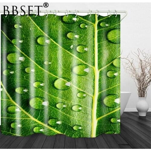 Leaves Shower Curtain Countless Small Water Drops on Green Leaves Pattern Waterproof Multi-size Cortina De Bano Bathroom Decor