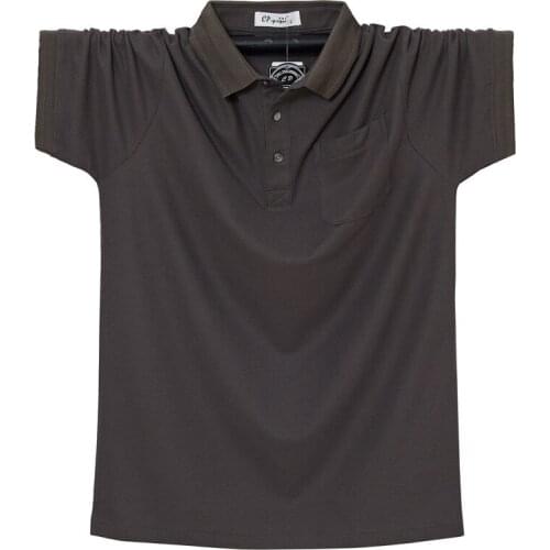 Plus size polo shirt summer pocket lapel short-sleeved shirt loose all cotton guy mens clothing top