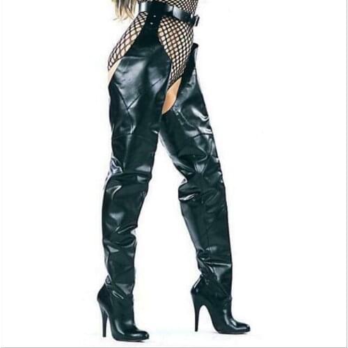 Womens PU Nightclub Over Knee Tight Boots High Heel Pointed Catwalk Dance Black Red B2