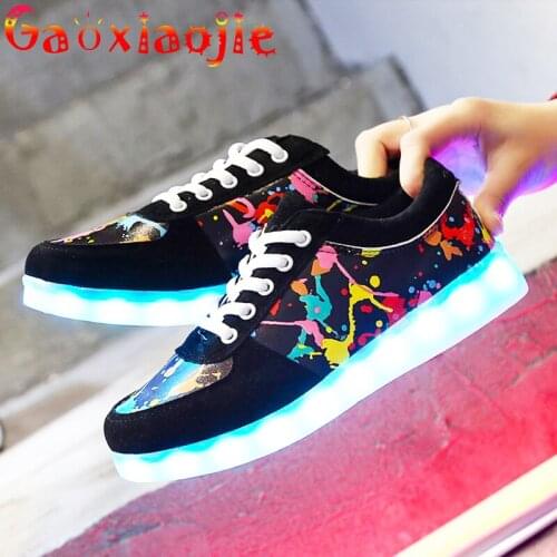 Gaoxiaojie 2021 Summer New Women Transparent Bottom USB Charging Luminous Casual Shoes Colorful LED Luminous Lovers Board Shoes