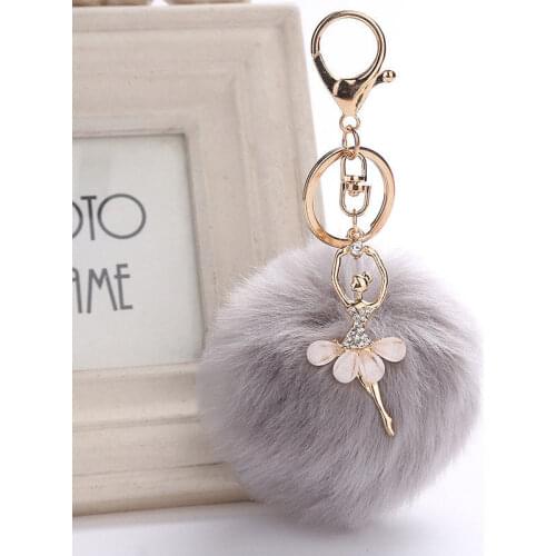Gold Key Chain Pom Key Rings Fake Rabbit Fur Ball Pompom Angel Girl Fourrure Pompon Women Bag Charms Jewelry Gift