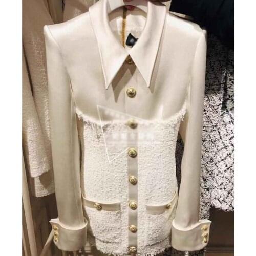 2020 spring autumn winter women patchwork black white dress buttons slim pencil bodycon celebrity elegant dress Y656