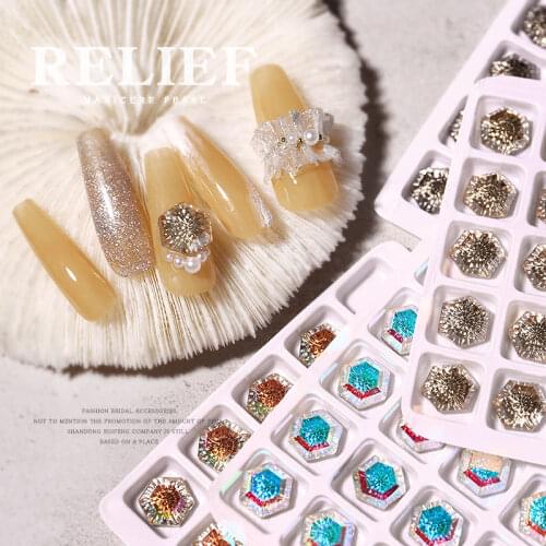 1 Pc Water Drop Shape Hexagonal Designs Nail Art Rhinestone Embossed Diamond Styles UV Gel Polish Manicure Ornaments Accessories