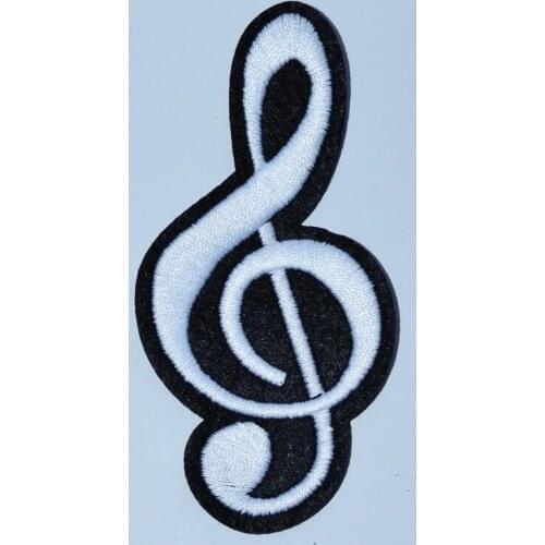 G clef treble musical note music scale classical Black White applique iron on patch (Size is about 4.8 * 10 cm)