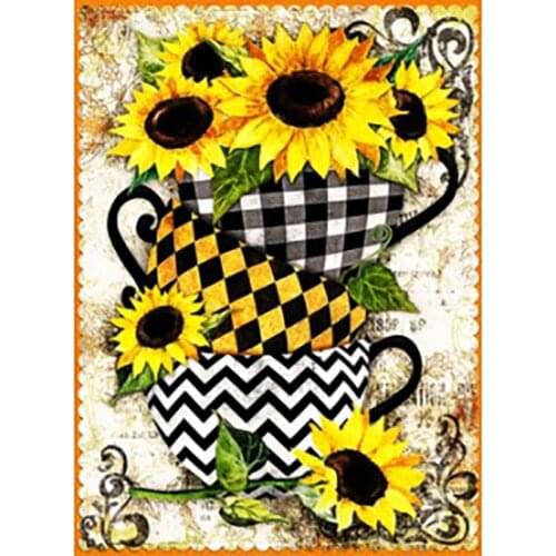 5D DIY Diamond Painting Coffee Cup Sunflower Full Drill Embroidery Cross Stitch Mosaic Craft Kits Home Decor Christmas Gift
