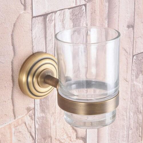 Antique Brass Single Toothbrush Holder With Glass Cup Wall Mounted Bathroom Accessories aba747