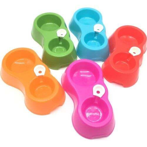Cheap Portable Pet Feeder Plastic Dual Port Automatic Feeder Water Drinking Feeding Bowls For Cats Pet Dogs Without Bottle