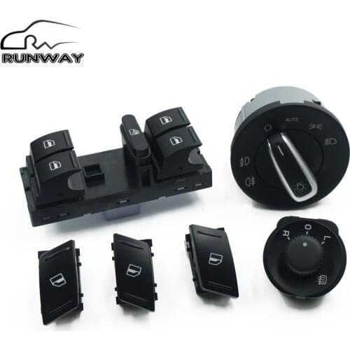 For SKODA Octavia MK2 II 1Z Master Electric Power Window Headlight Side Mirror Switch Button 6PCS/SET OE: 1Z0959858B 1Z0941431K