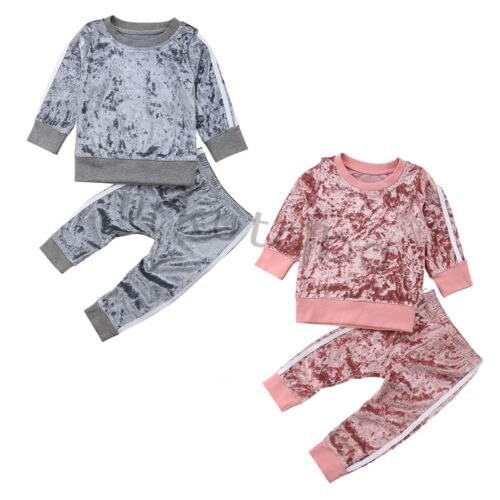 Emmababy 2Pcs Kids Baby Boys Girls Sports Casual Velvet Autumn Suit Outfits Set