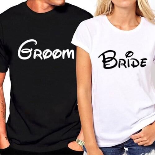 Wedding Couple T Shirt T-shirt for Couple Lovers Women Men T-shirt Women Letter Print Groom Bride Honeymoon T-shirt