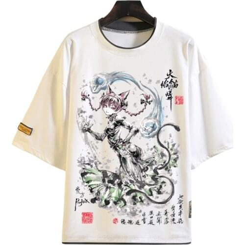 Anime Touhou Project T-shirts women men Cosplay T Shirt Short Sleeve Anime Ink painting