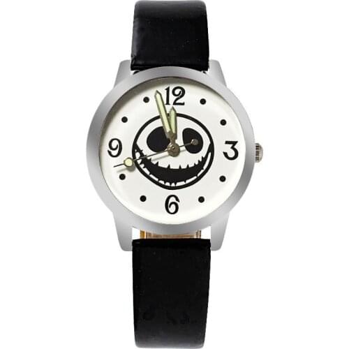 Classic black and white cartoon childrens watch casual luminous boy girl red leather quartz clock Relogios feminino kol saati