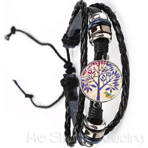 2018 Classic Bracelet Cabochon 20mm Class Dome Black/Brown Leather Bangles Tree of Life Pentacle Jewelry For Men Woman Gift