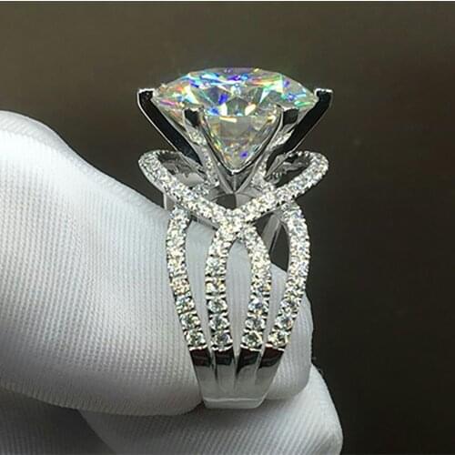 14K White Gold Ring Women Wedding Anniversary Engagement Party Ring Intricately Woven Round Moissanite Diamond Elegant Trendy