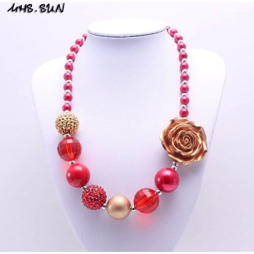 MHS.SUN Gold Color Flower Christmas Kid Chunky Necklace Bubblegum Bead Baby Girl Chunky Necklace Jewelry For Toddler Children