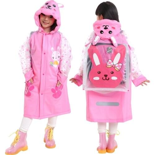 Fashion Children Kids Raincoat Girls Boys Rain Coat Trench Poncho Jacket Outdoor Student Rainwear With School Bag Position