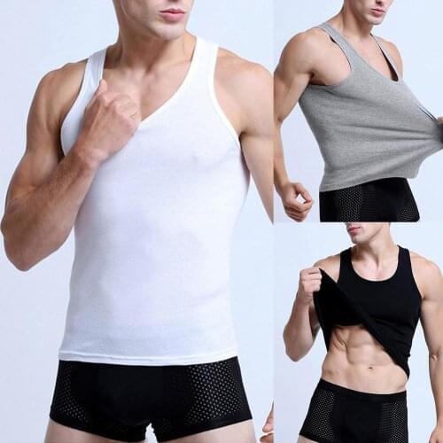 Mens Casual Tank Tops Summer Sleeveless Vest Sporty Men Solid Color Low-cut Neck Sleeveless Cotton Vest Breathable Tank Top