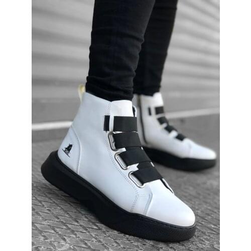 BA0142 Band Men High Base White Black Sports Boots