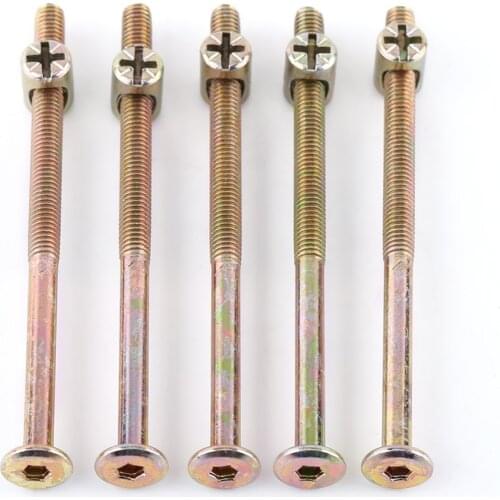 10Pcs M6 Galvanized Carbon Steel Screw Set Wood Connector Furniture Fittings Barrel Dowel Nuts Bolts Flat Head Hex Socket Screws