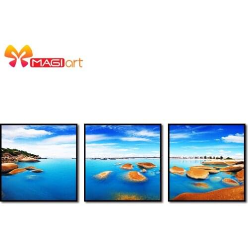 Cross stitch kits Embroidery needlework sets 11CT water soluble canvas patterns 14CT Marine Scenery Pebble Beach-NCMS013