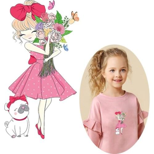 Girls Patches For Clothes Heat Transfer For Clothing Thermal Stickers Flower Animal Patches Iron On Transfer On clothes Decor