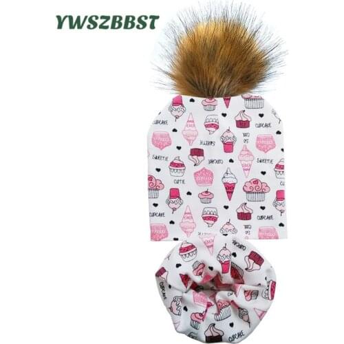 New Spring Autumn Pom Pom Ball Hat Cotton Baby Hat for Girls Boys Cap Scarf Set Kids Hat Crochet Children Beanies Cap